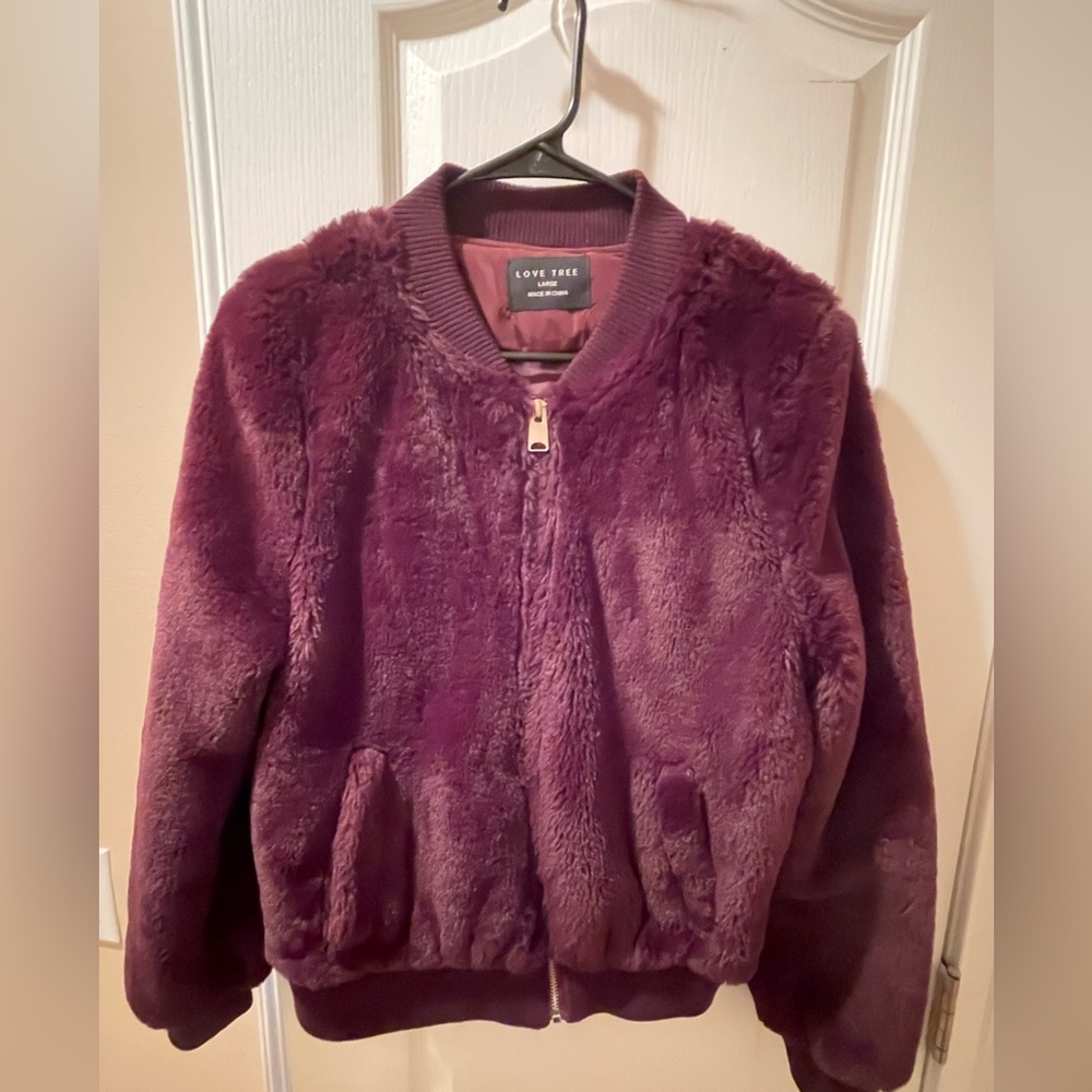 Love Tree Junior Large Zip up Bomber Gorgeous Maroon Cozy Jacket